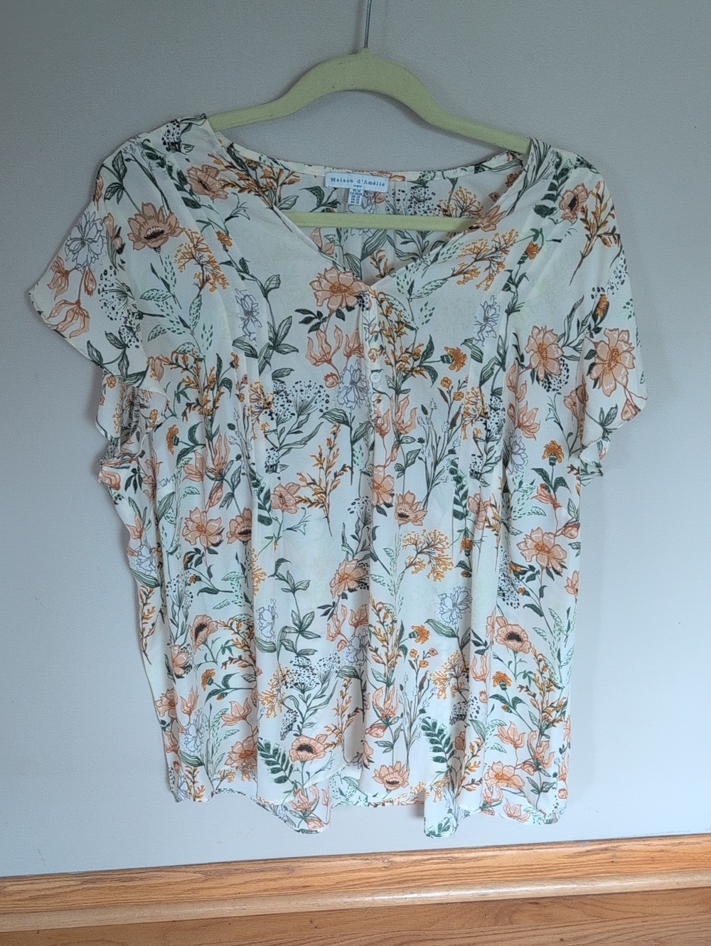 Cream Floral V-Neck Flutter Sleeve Blouse